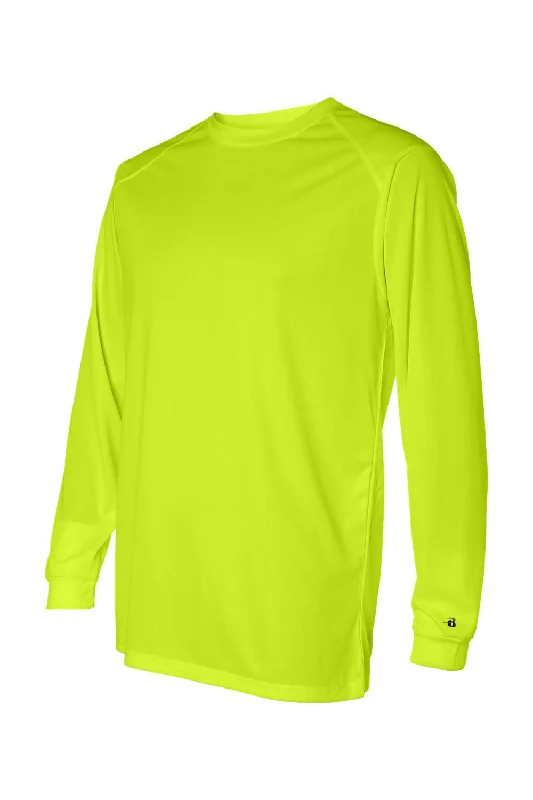 Classic Comfort Badger Mens B-Core Moisture Wicking Long Sleeve Crewneck T-Shirt - Safety Yellow