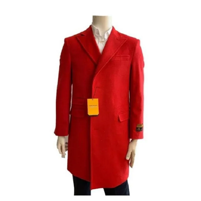 Casual Fitwear Mens Red Overcoat Trench coat - Wool Fabric Trench Coat For Men