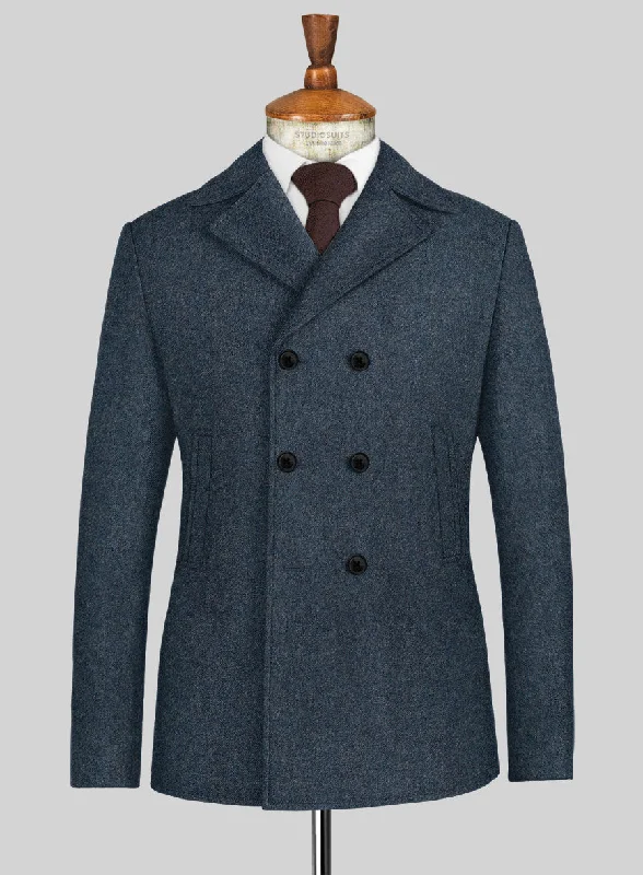 Simplified Chic Light Weight Bond Blue Tweed Pea Coat