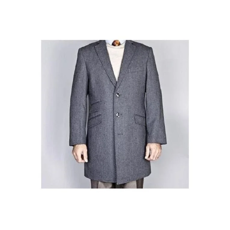 Sporty Minimalist Men's Gray Overcoat - Grey Wool Topcoat - Pure Wool Classic Herringbone Tweed Dress Wool Overcoat