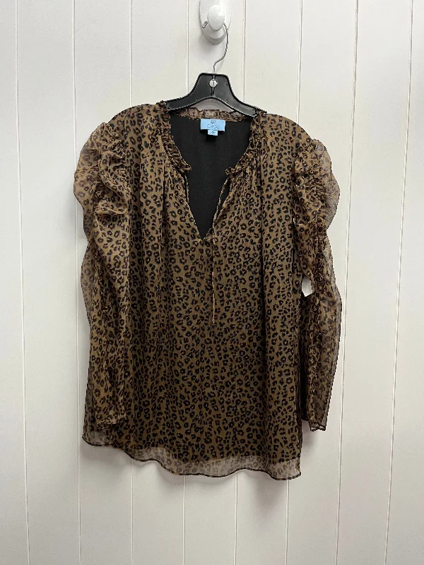 High-End Street Top Long Sleeve By Cece In Animal Print, Size: 1x