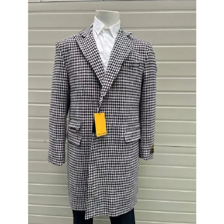 Fashionable Fitwear Plaid Overcoat - Gray and Black Pattern Topcoat - Wool Houndstooth Coat $199