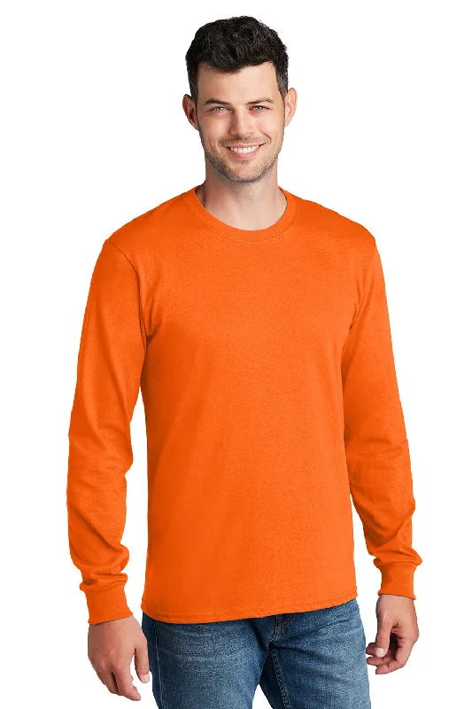 Stylish Statement Port & Company Mens Core Long Sleeve Crewneck T-Shirt - Safety Orange