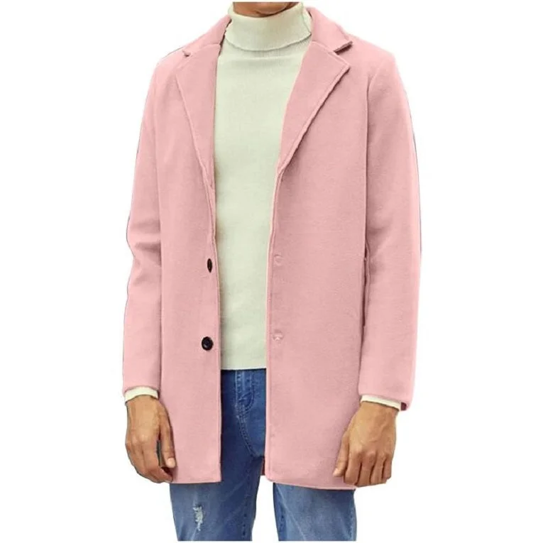 Modern Outerwear Look Mens Pink Overcoat - Wool Topcoat