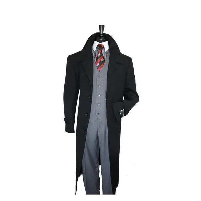 Classic Relaxed Look Mens Dress Coat Single Breasted 100 Wool Jet Black Overcoat