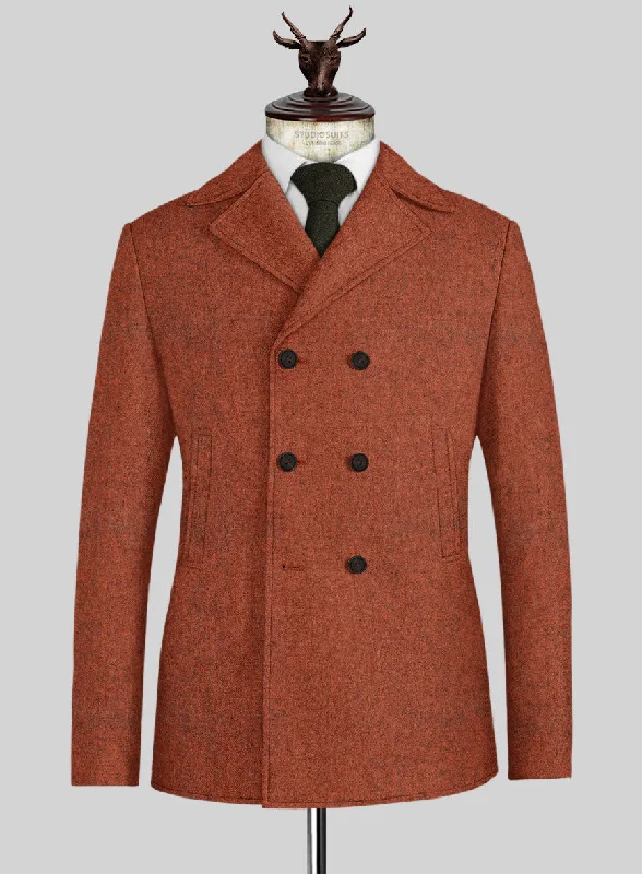 Elevated Pastels Melange Titan Rust Tweed Pea Coat