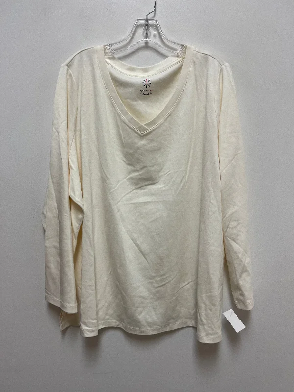 Stylish Monochrome Top Long Sleeve By Isaac Mizrahi Live Qvc In Cream, Size: 3x