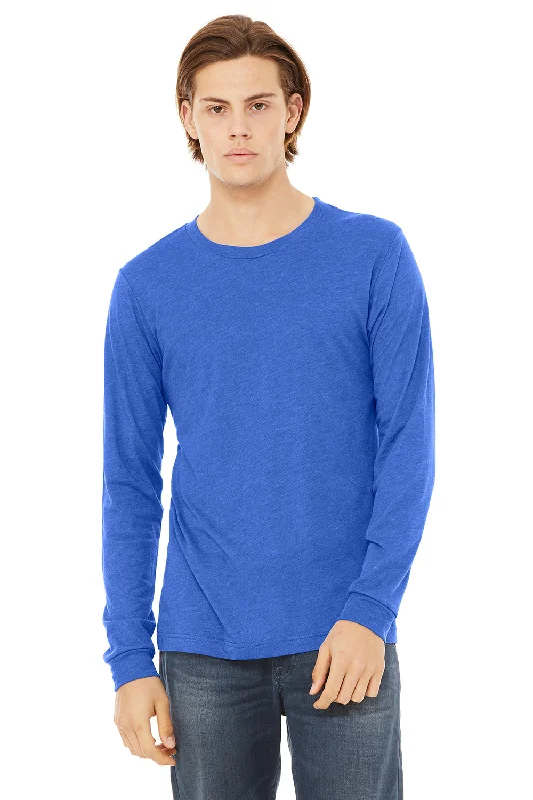 Timeless Fitwear Bella + Canvas Mens Jersey Long Sleeve Crewneck T-Shirt - True Royal Blue Triblend