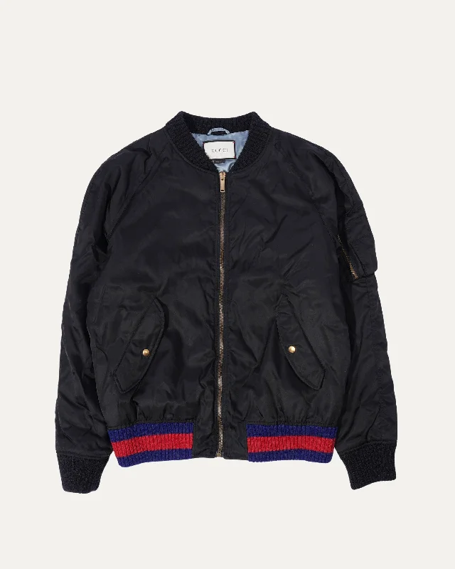 Minimalist Outerwear Embroidered Birds Nylon Jacket