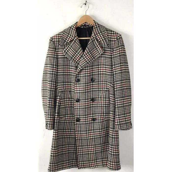 Sleek Prints Mens Houndstooth Cream/Black Coat - Houndstooth Peacoat - Mens Houndstooth Overcoat