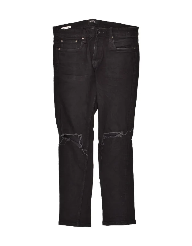 Relaxed Street Look JACK & JONES Mens Distressed Skinny Jeans W34 L32  Black Cotton