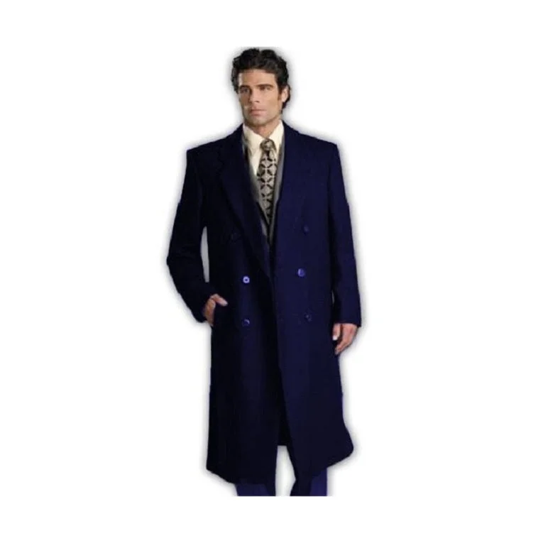 Rugged Elegance Navy Blue Wool Double Breasted Wool Overcoat ~ Long Men's Dress Topcoat - Winter Coat Full Length By Alberto Nardoni