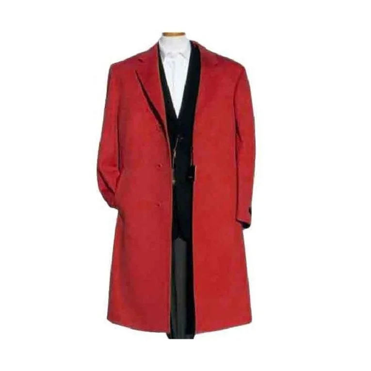 Tailored Elegance Mens Dark Red Overcoat Trench coat - Wool Fabric Trench Coat For Men