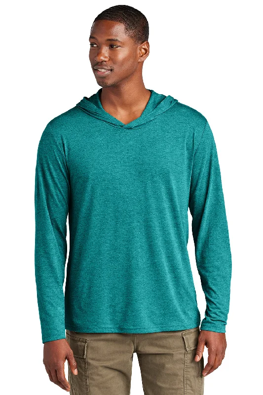 Elevated Weekend Look District Mens Perfect Tri Long Sleeve Hooded T-Shirt Hoodie - Heather Teal Green