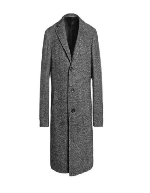 Sophisticated Chic Men's Gray Overcoat - Grey Wool Topcoat Men's Dress Coat Single Breasted Full Length Tweed Herringbone Gray Overcoat