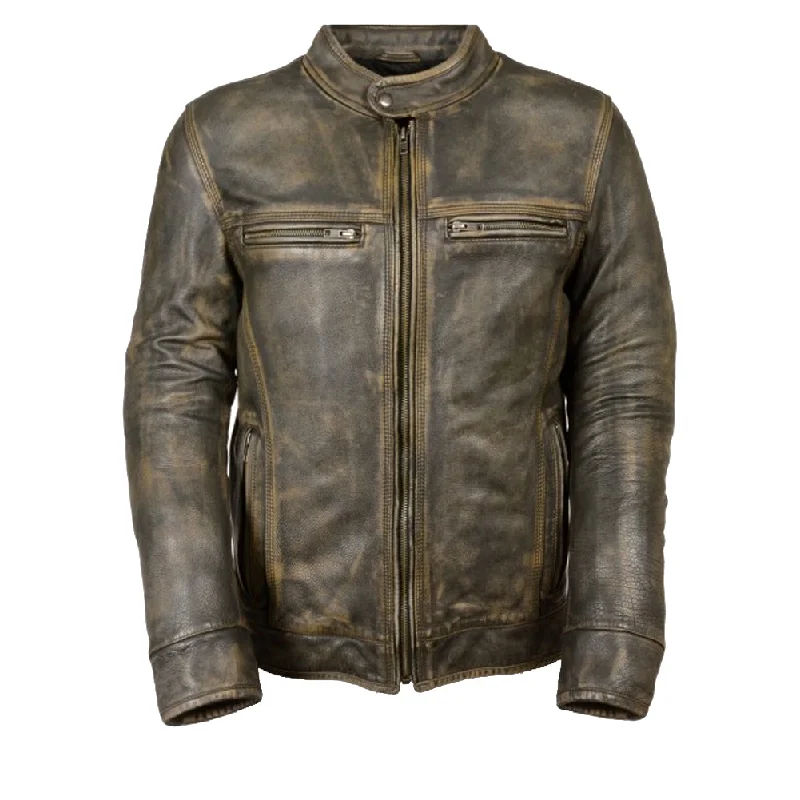 Elevated Outerwear Men's Euro-collar Jacket Distressed