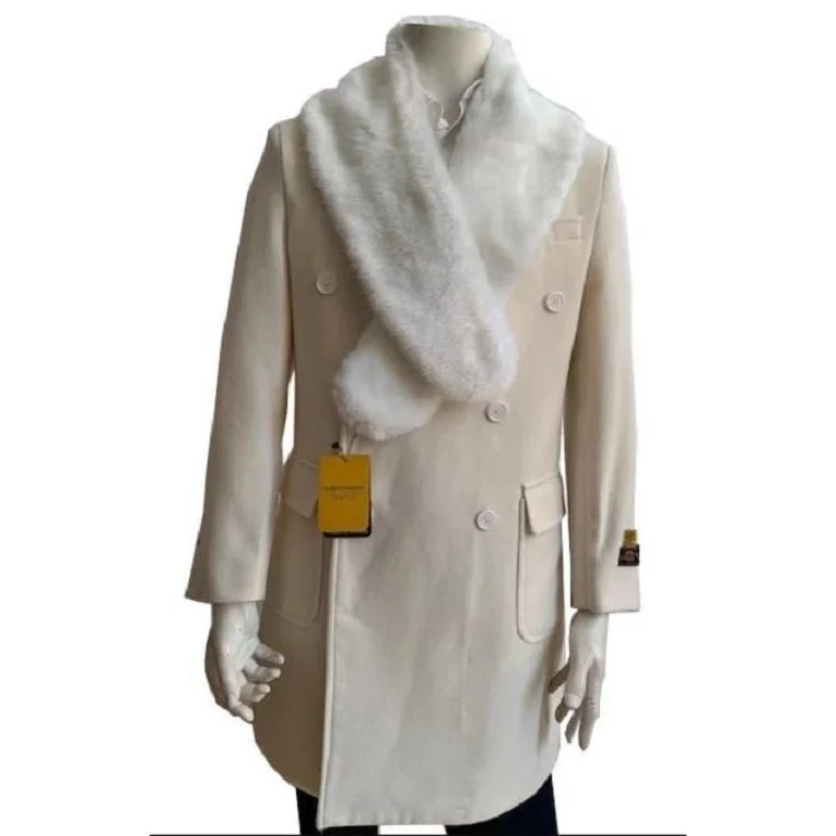 Smart Fitwear WHITE MENS WOOL COAT CASHMERE OVERCOATS FULL LENGTH TOP WHITE OVERCOAT