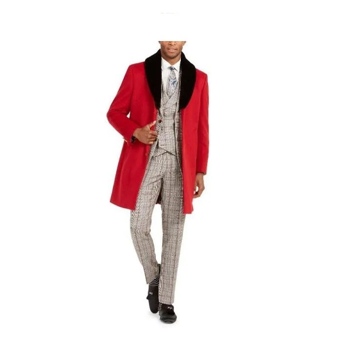 Sleek Edge Look Mens Faux-Fur Trim Overcoat And Faux Overcoat