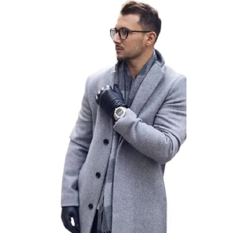 Streetwear Classics Look Alberto Nardoni Light Grey Silver Gray Wool Three Quarter 38 inch long Overcoat