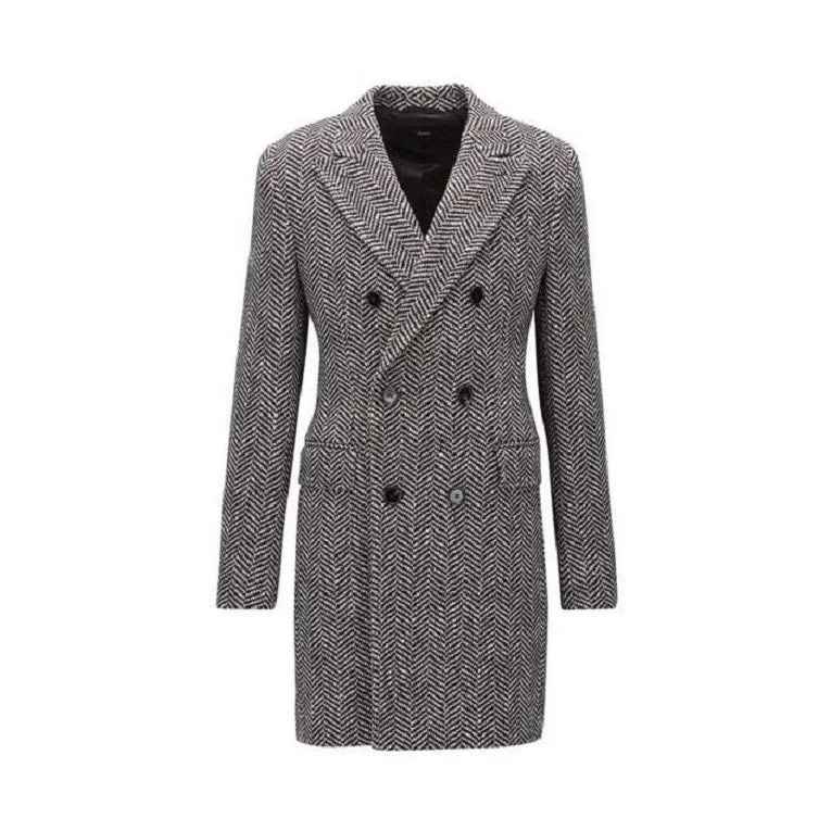 Classic Fitwear Mens Gray Overcoat - Grey Wool Topcoat Gray Herringbone Tweed Six Button Overcoat