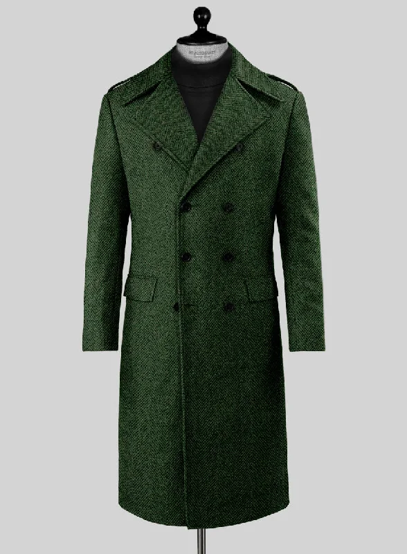 Smart Urban Highlander Heavy Green Herringbone Tweed GQ Overcoat