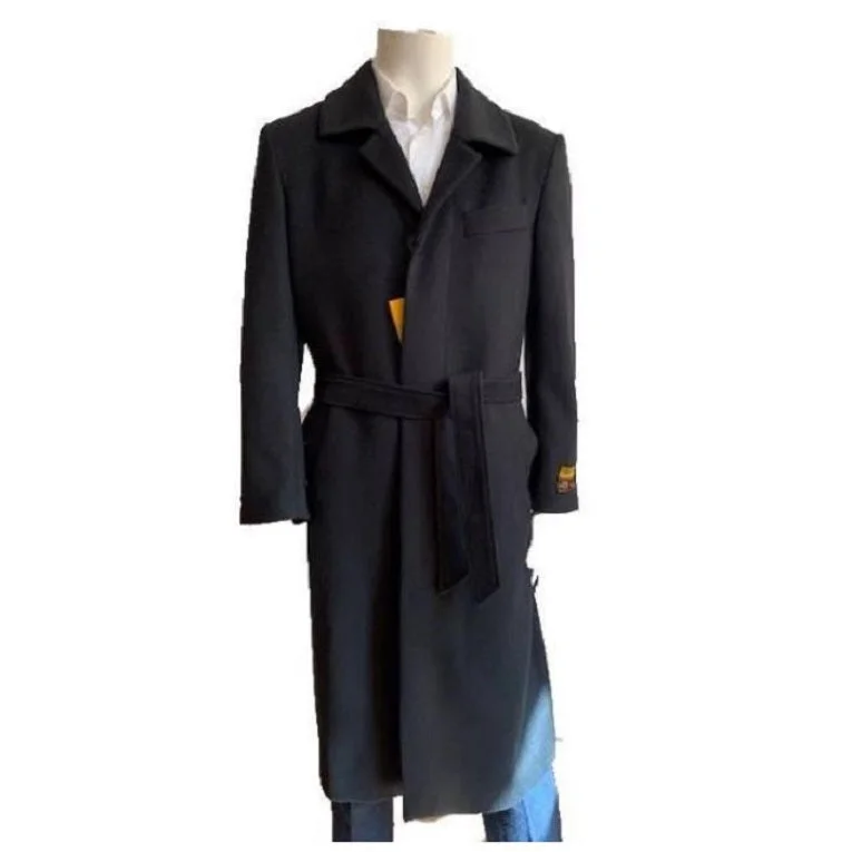 Elevated Fitwear Mens Overcoat - Black Full Length Topcoat - Wool Coat