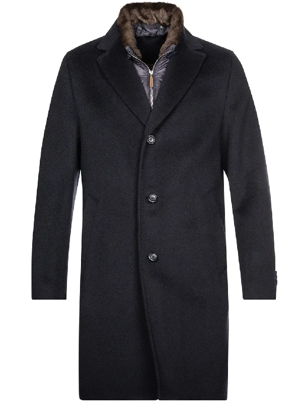 Soft Statement Rick Coat With Fur Collar And Insert Navy