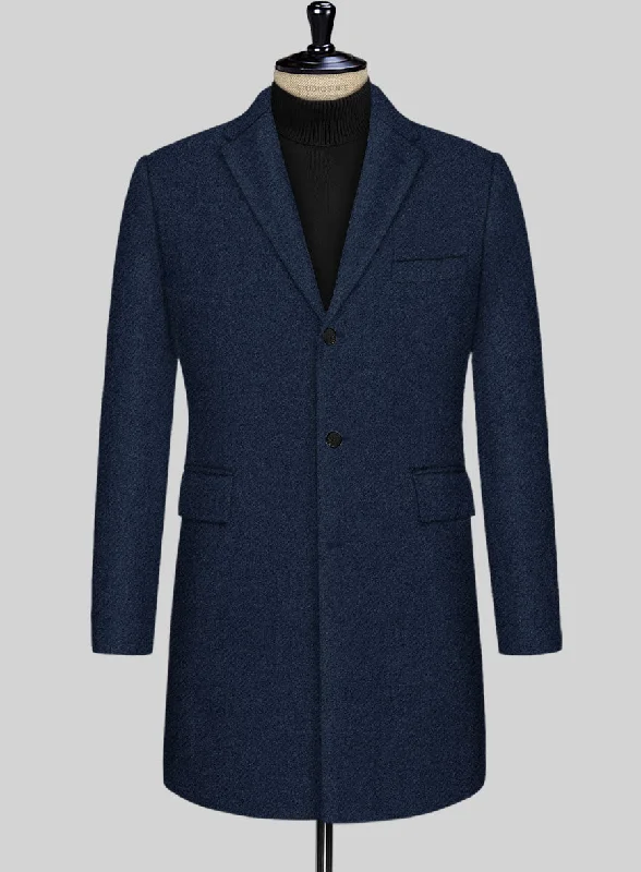 Contemporary Patterns Look Royal Blue Heavy Tweed Overcoat