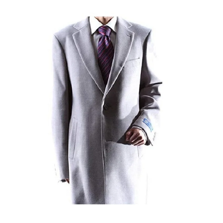 Soft Fitwear Men's Gray Overcoat - Grey Wool Two Button Long Men's Dress Topcoat - Winter Coat