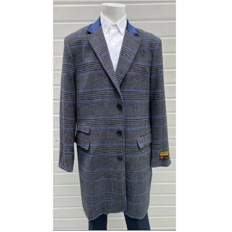 Chic Fit Look Plaid Wool Topcoats - Mens Plaid Overcoat - Gray Carcoat By Alberto Nardoni $199