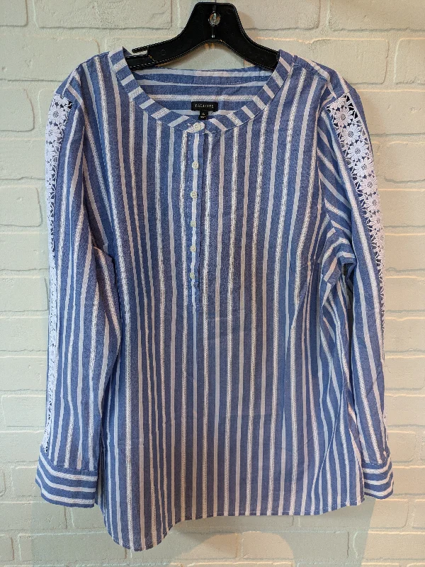 Relaxed Street Look Top Long Sleeve By Talbots In Blue & White, Size: Xl