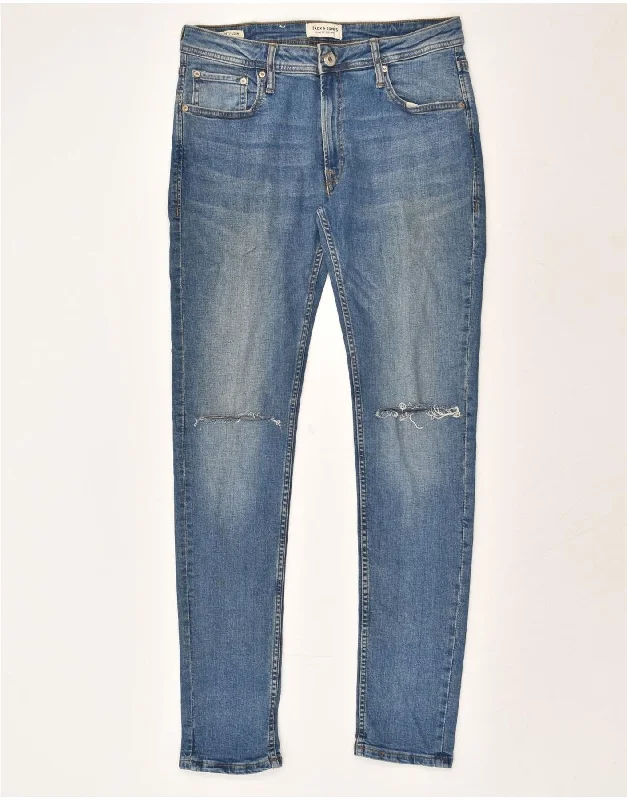 High-End Fit JACK & JONES Mens Liam Skinny Jeans W32 L31 Blue Cotton