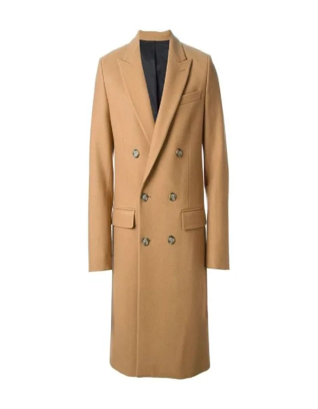 Structured Monochrome Double Breasted Camel Hair Topcoat - Wool Cashmere overcoat