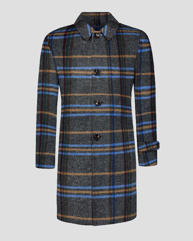 Elegant Sporty SG Car Coat – Silver + Blue Plaid