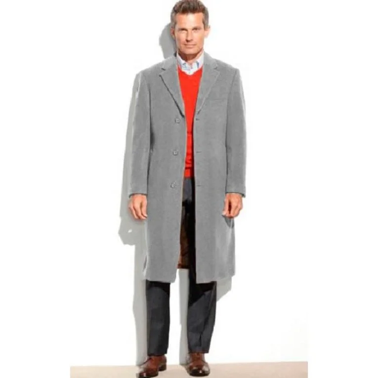 Urban Comfort Men's Gray Overcoat - Grey Wool Topcoat ~ Long Men's Dress Topcoat