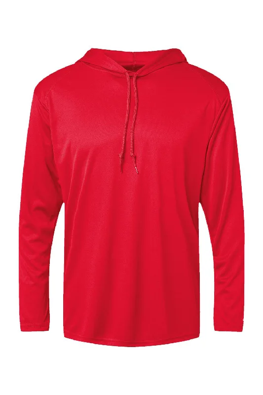 Relaxed Fitwear Badger Mens B-Core Moisture Wicking Long Sleeve Hooded T-Shirt Hoodie - Red