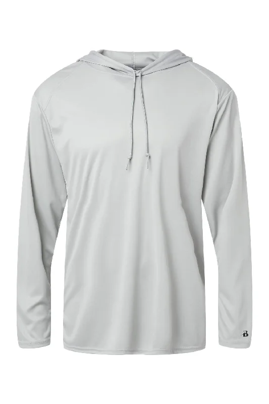 Elevated Weekend Badger Mens B-Core Moisture Wicking Long Sleeve Hooded T-Shirt Hoodie - Silver Grey