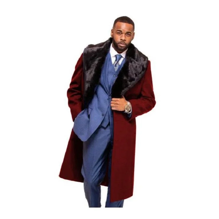 Streetwear Classics Look Dark Burgundy Overcoat ~ Long Mens Dress Topcoat