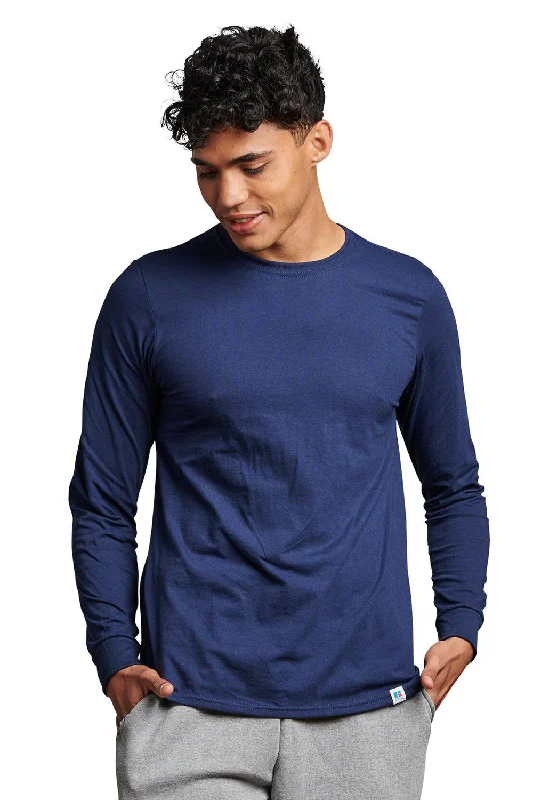 Smart Fitwear Russell Athletic Mens Dri-Power Moisture Wicking Performance Long Sleeve Crewneck T-Shirt - Navy Blue