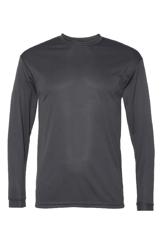 Smart Monochrome C2 Sport Mens Performance Moisture Wicking Long Sleeve Crewneck T-Shirt - Graphite Grey