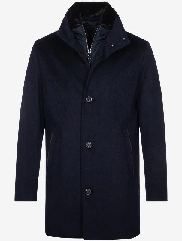 High-End Casual Cashmere Carcoat Navy