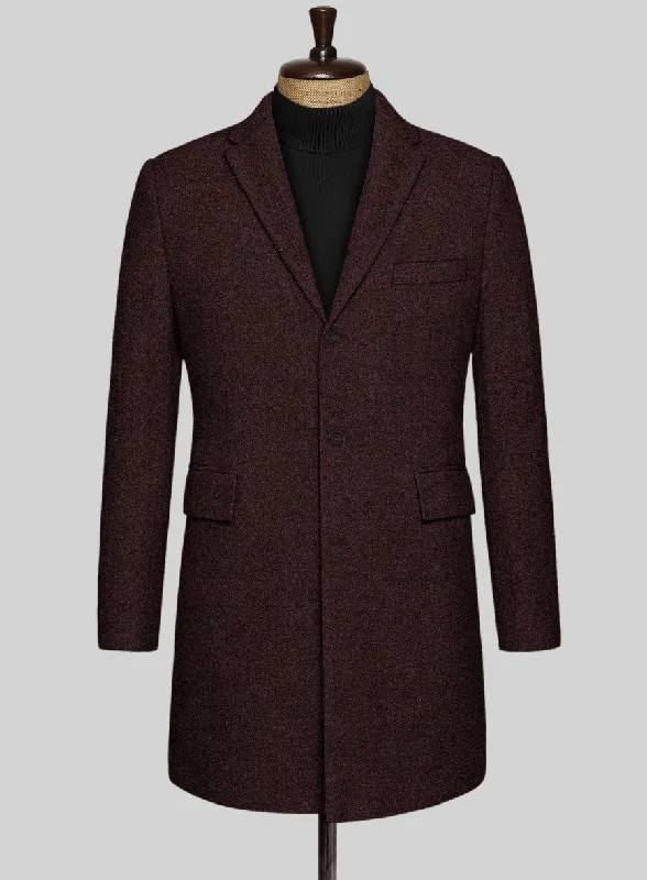 Relaxed Sport Look Light Weight Melange Wine Tweed Overcoat