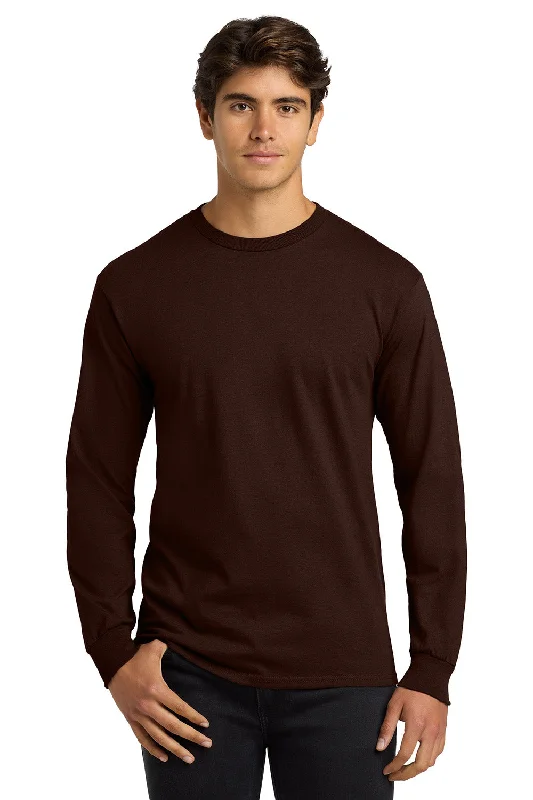 Sporty Fit Look Gildan Mens Ultra Long Sleeve Crewneck T-Shirt - Dark Chocolate Brown