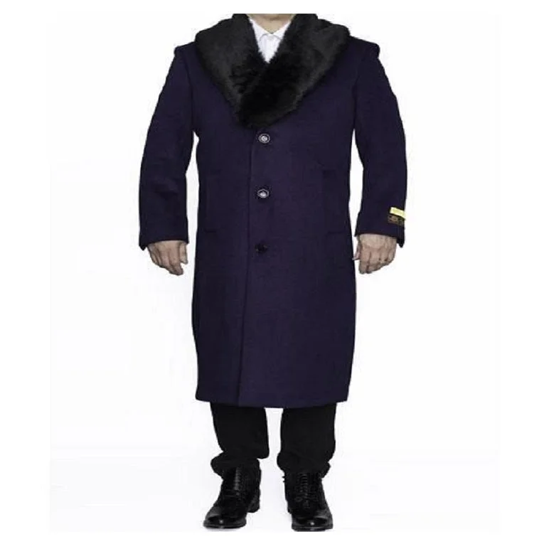 Retro Patterns Men's Big And Tall Overcoat Long Men's Dress Topcoat - Winter Coat Purple Overcoat