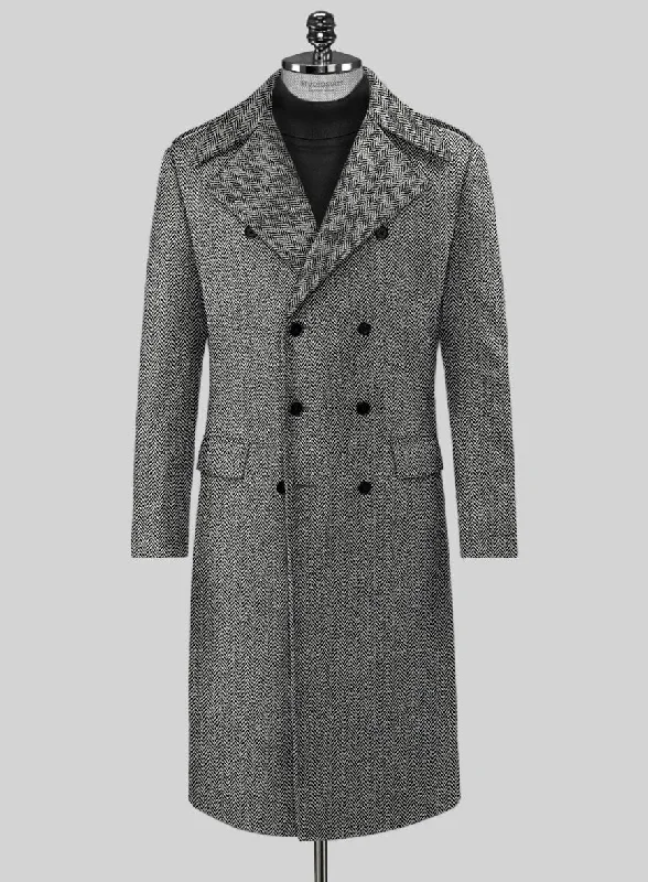 Rugged Classics Harris Tweed Gray Herringbone GQ Overcoat