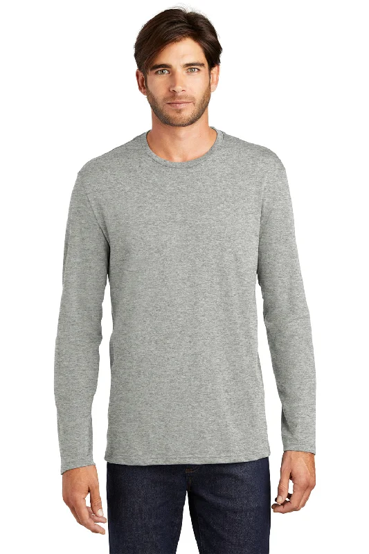 Modern Casual Look District Mens Perfect Weight Long Sleeve Crewneck T-Shirt - Heather Steel Grey