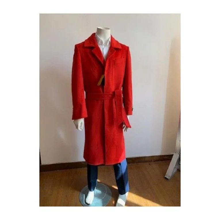 Weekend Sporty Mens Red Overcoat Trench coat - Wool Fabric Trench Coat For Men Full