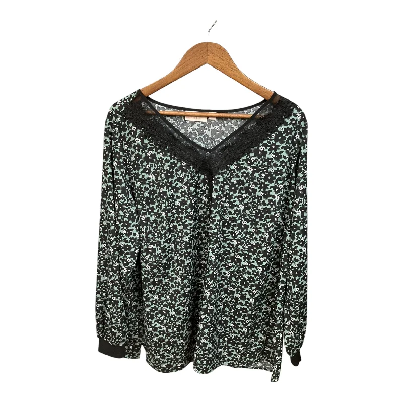 Contemporary Fitwear Top Long Sleeve Basic By Cmc In Floral Print, Size: 2x