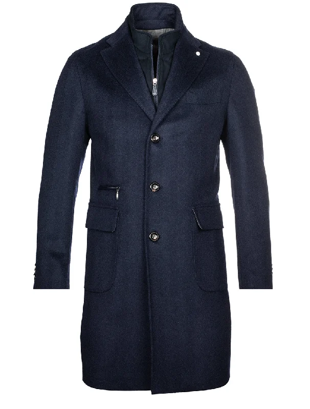 Monochrome Street Herringbone Overcoat With Insert Navy