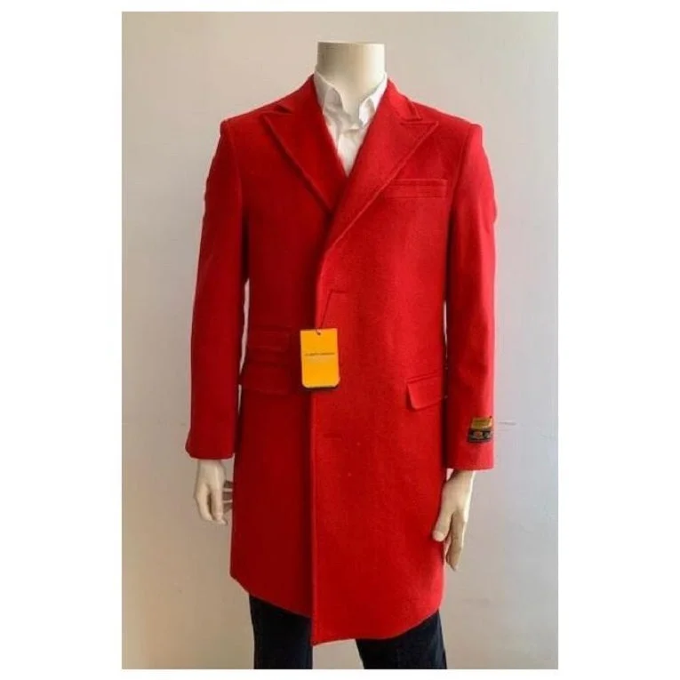 Clean Patterns Mens Red Overcoat Trench coat - Wool Fabric Trench Coat